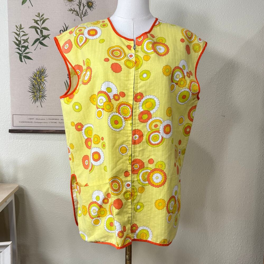 Vintage 60s 70s Floral Apron Smock Mod Retro Cottage Artsy Flower Power XS-M